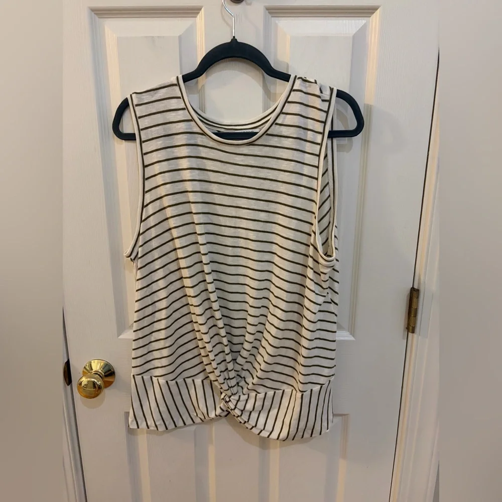 Liverpool Los Angeles Striped Twist Front Tank Top XL Olive Cream 100% Cotton - Picture 4 of 10